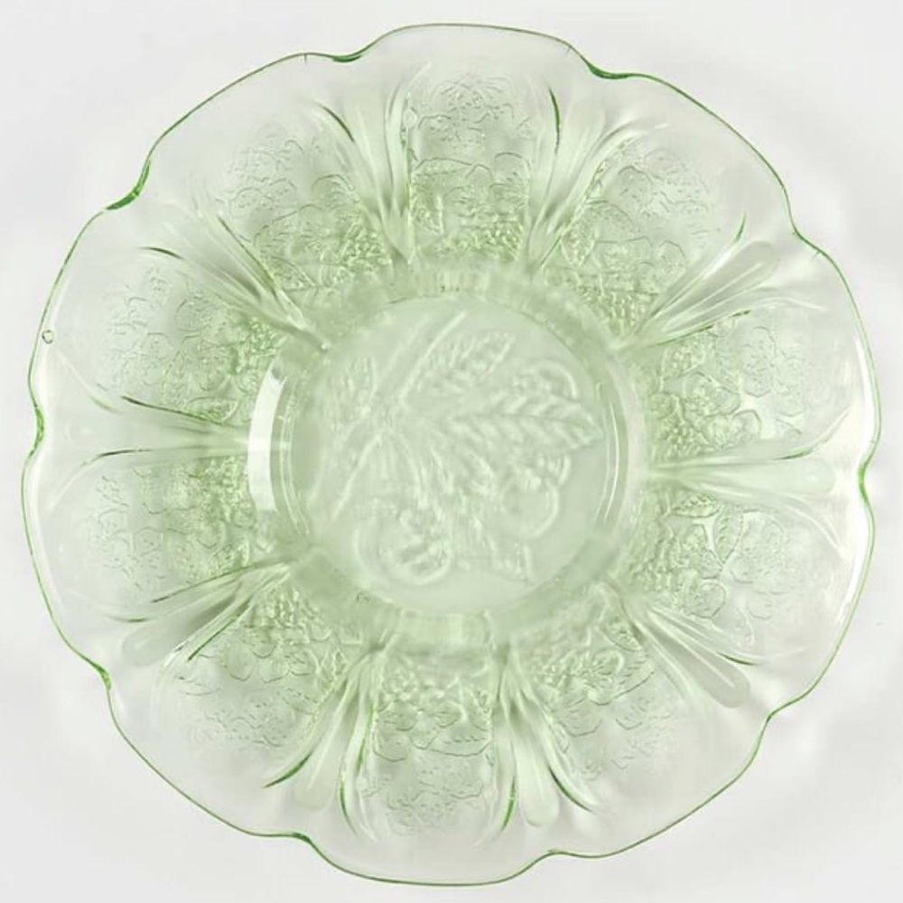 Jeanette Glass Cherry Blossom Green Uranium Saucer